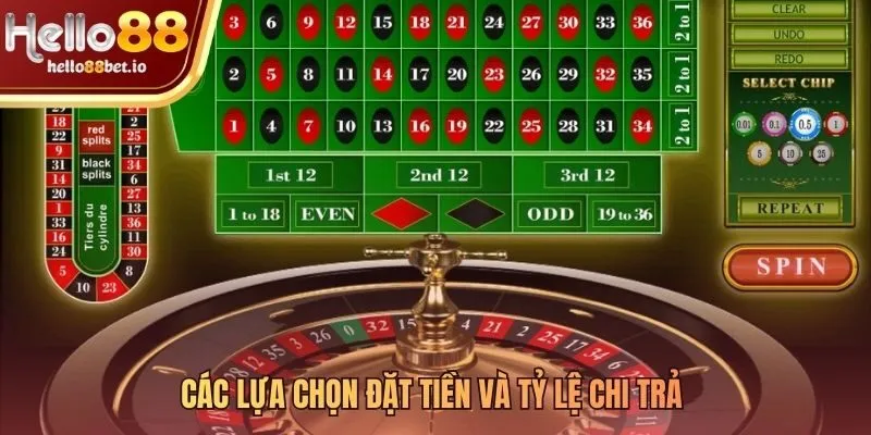 Phân loại các lựa chọn đặt tiền trong game roulette